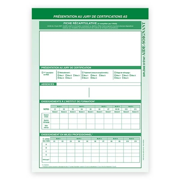 Fiche récapitulative, Présentation au jury de certification -Diplôme aide-soignant
