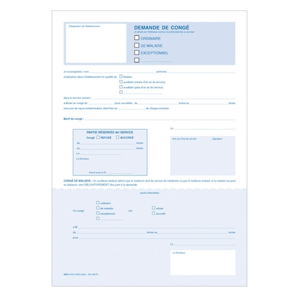 Demande de congé du personnel des établissements de santé