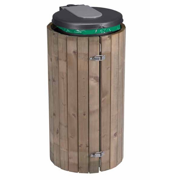 Corbeille Collecbois 110L grise sur poteau
