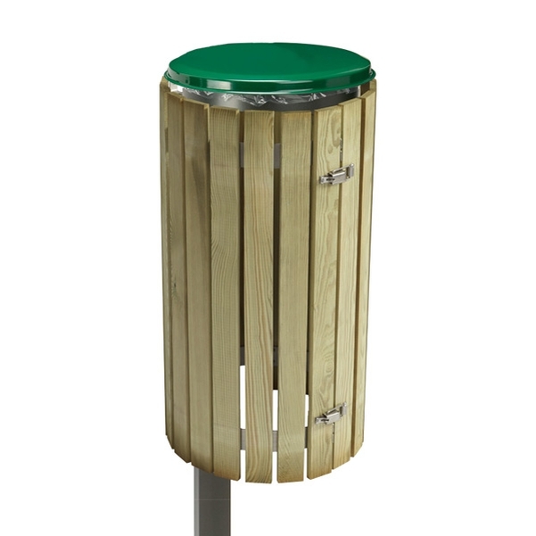 Corbeille Collecbois 110L vert/gris sur poteau