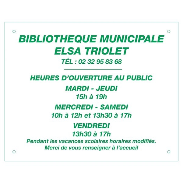 Plaque Horaires en acrylique blanc-vert