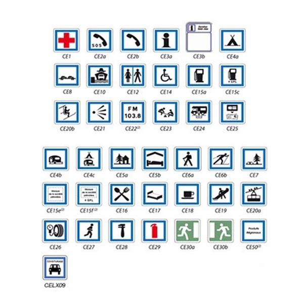 Panneaux d'indication des services type CE en 350 mm