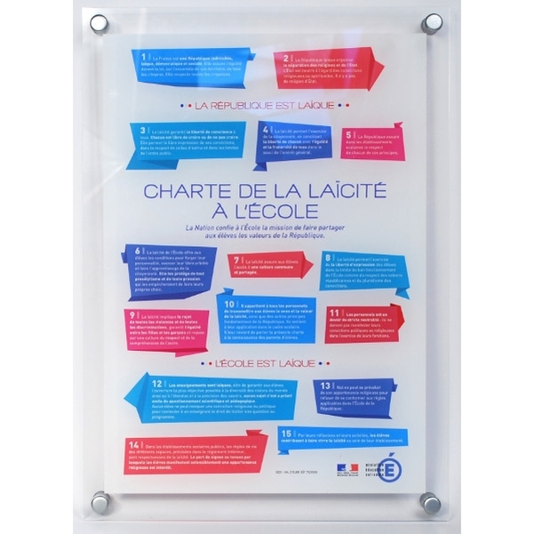 Plaque plexi avec la charte de la laïcité