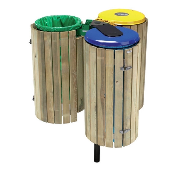 3 corbeilles collecbois sur poteau (3x110L)