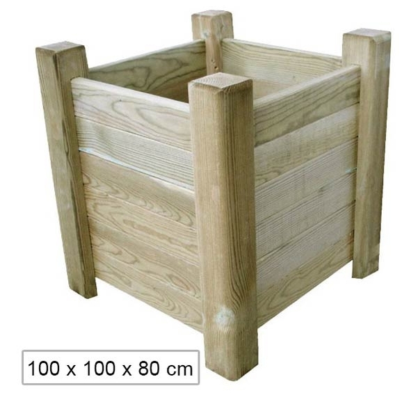 Jardinière carrée bois 100x100x80 cm