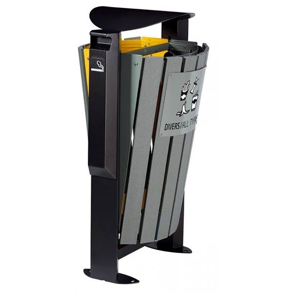 Corbeille Arkéa Etik 2x60L avec cendrier gris/jaune