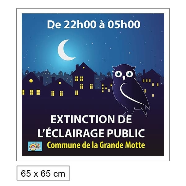 Panneau " Extinction de l'éclairage public " 65x65cm - Personnalisable