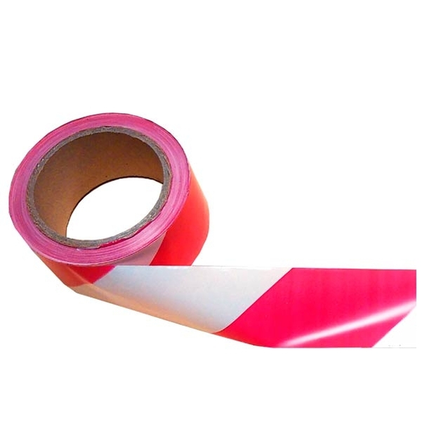 Rubalise Plastique Rose et Blanc 50mm x 100 m