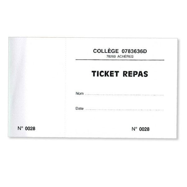 Carnet de 10 tickets 120g 8,5x15,8 cm blanc