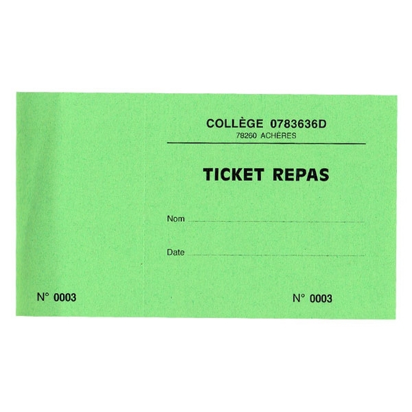 Carnet de 10 tickets 120g 8,5x15,8 cm vert mousse