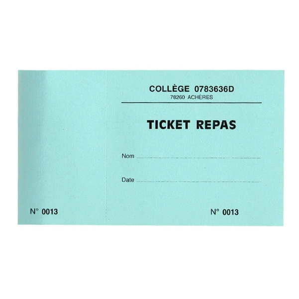 Carnet de 10 tickets 120g 8,5x15,8 cm bleu clair