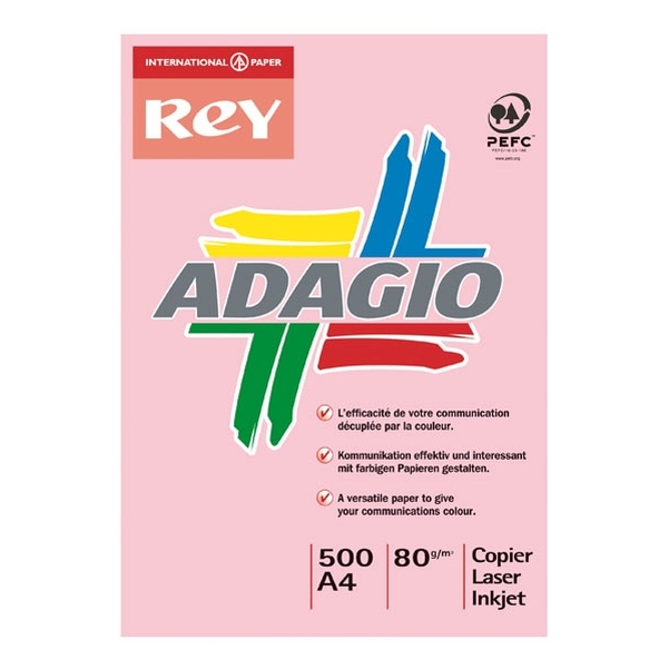 INAPA Ramette 500 feuilles papier couleur pastel ADAGIO rose pastel A4 80g SANS MARQUE - Vignette 2