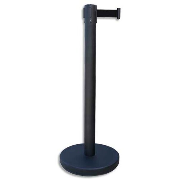 Poteau noir Reco + sangle noire rétractable de 2 métres avec frein - Base D32 cm, hauteur 91 cm VISO