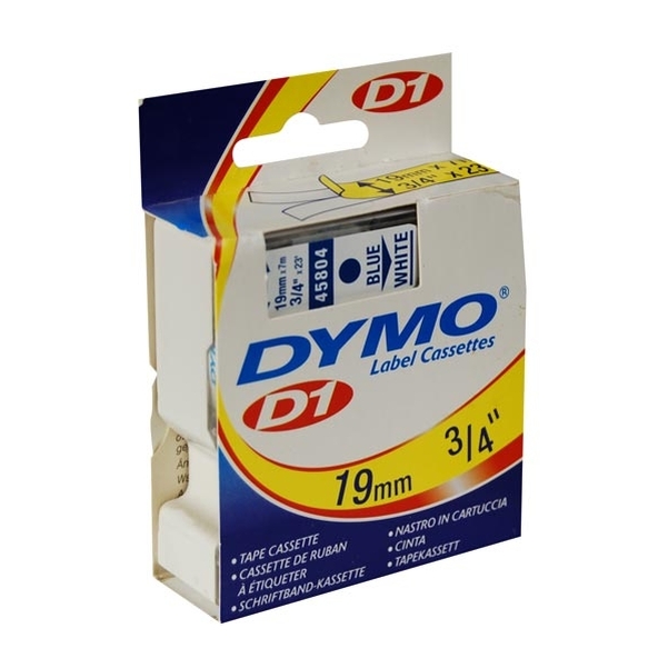 Ruban Dymo 19mm bleu sur blanc
