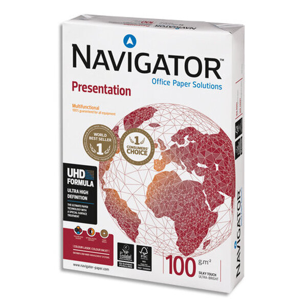 Ramette 500 feuilles papier extra Blanc Navigator Presentation A4 100G CIE 169 NAVIGATOR