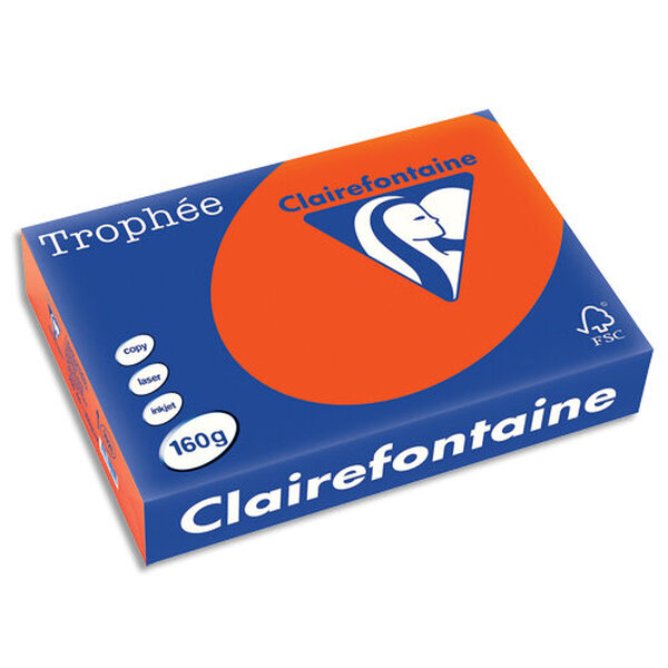 Ramette de 250 feuilles papier couleur TROPHEE 160 grammes format A4 rouge cardinal 1021 CLAIREFONTAINE