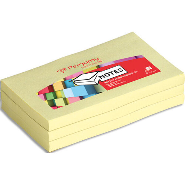 Bloc de 100 feuilles repositionnables dimensions 7,6x12,7cm. Coloris jaune PERGAMY