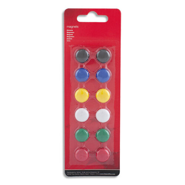 Boîte de 12 aimants 15 mm ronds assortis SANS MARQUE